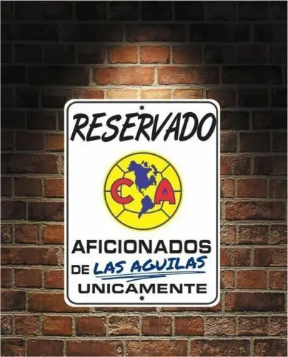 Letrero de Aluminio Reservado para Aficionados de LAS AGUILAS Futbol México AMÉRICA