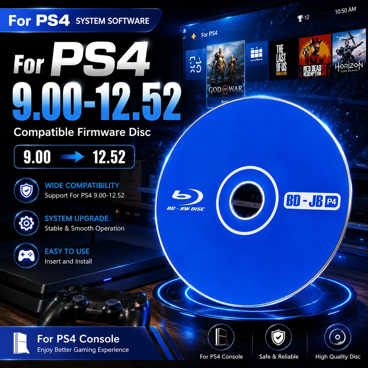 Jailbreak 9.0-13.52 Is the Ultimate All-Round Gold Disc Designed for PS4,  One-Click Boot, Plug & Play, Offline Gaming Disc
