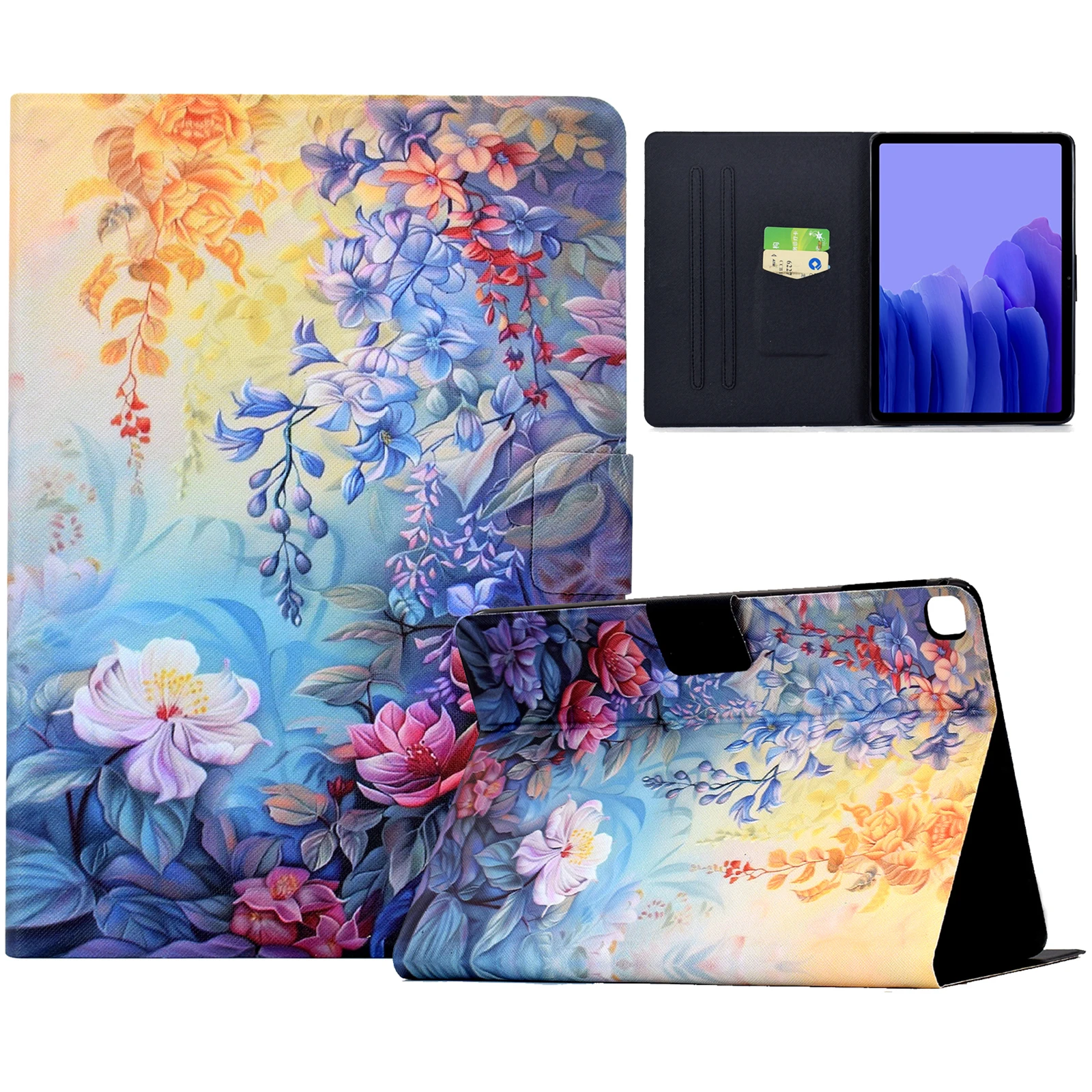 For Samsung Galaxy Tab A7 10.4 (2020) T500 T505 Case Colorful Pattern Painting Card Slots Stand Leather Tablet Cover with Auto S