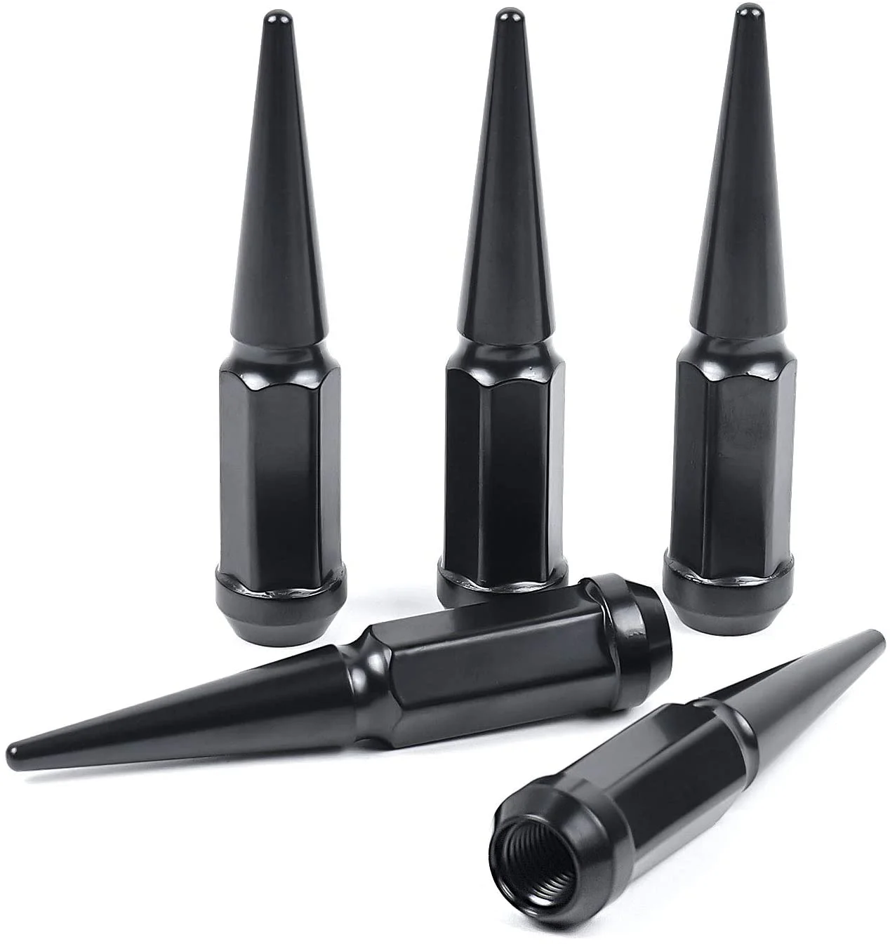 

MIKKUPPA M14x1.5 Wheel Spike Lug Nuts, 5 PCS Black Spiked 14mmx1.5 Solid 4.4" Tall Acorn Replacement for Chevy Silverado