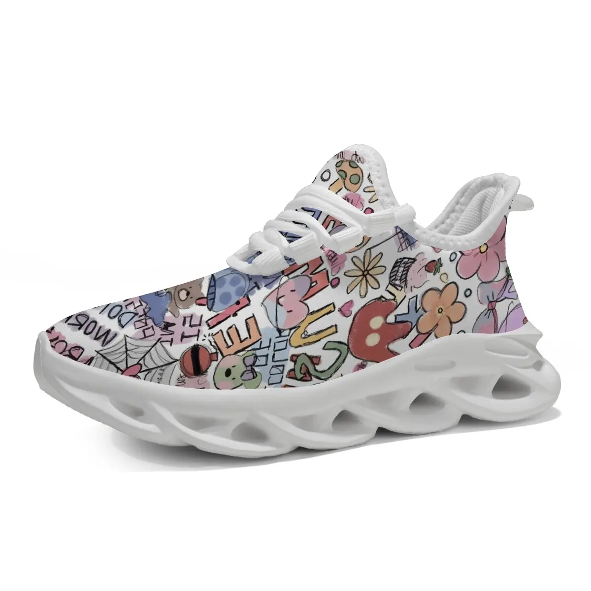 

Children's Flat Shoes Mesh Surface Featuring Floral and Color-blocking Heart Breathable Laced Two-tone Soft-soled Sports Shoes