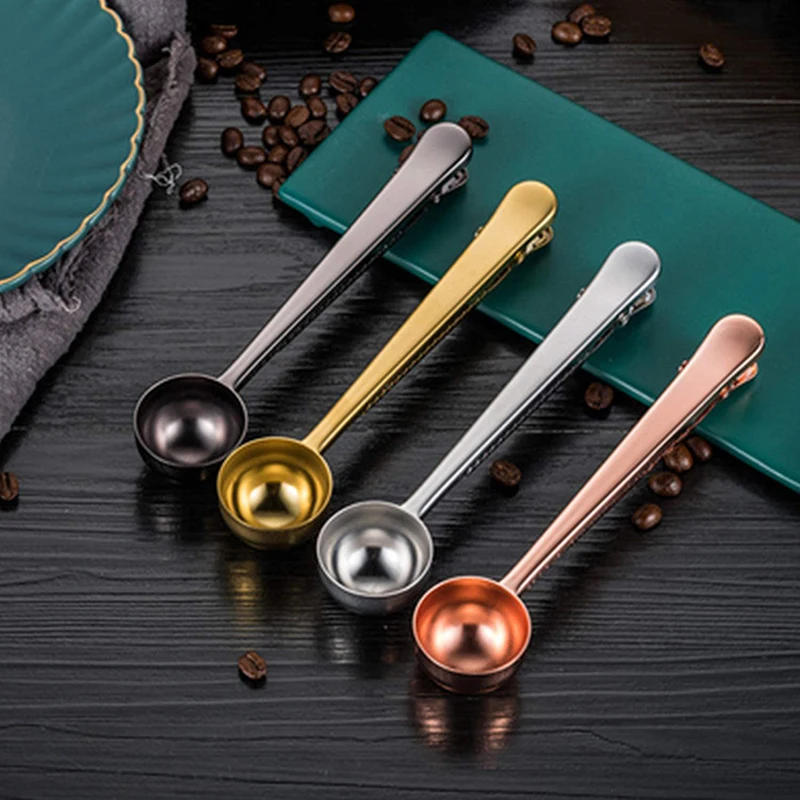 2-in-1 Coffee Scoop Clip Stainless Steel Coffee Measuring Spoon for Measuring Coffee Tea Milk Powder Kitchen Coffeeware Scoops