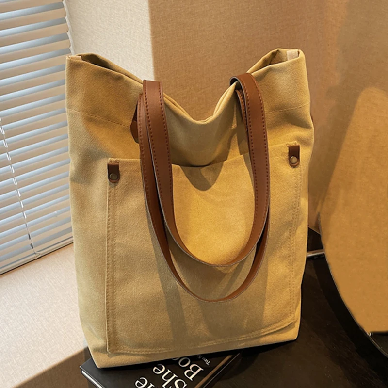 LCEEPWIN Canvas Tote Bag Women's Lazy Style Casual Simple Shopping Bag School Class Bag Korean System Leisure Big Bag