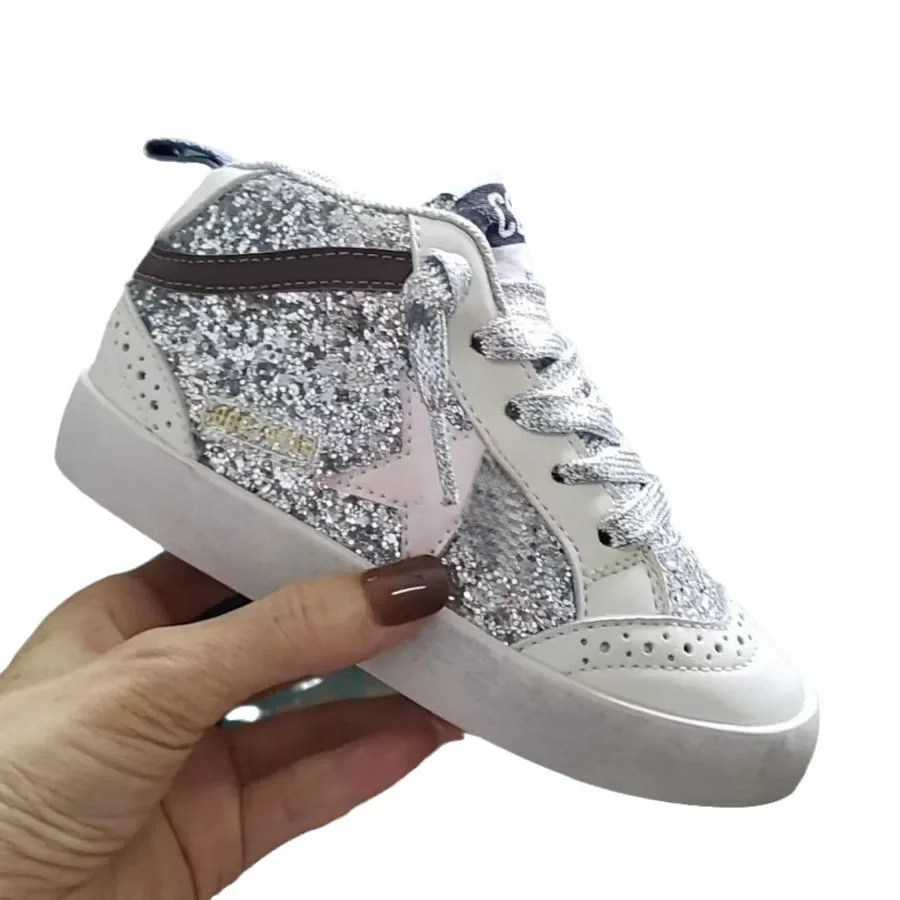 Baskets de Luxe en Cuir à Paillettes pour Enfant Fille et Garçon, Petites Chaussures Décontractées à Semelle Souple, Nouvelle Collection