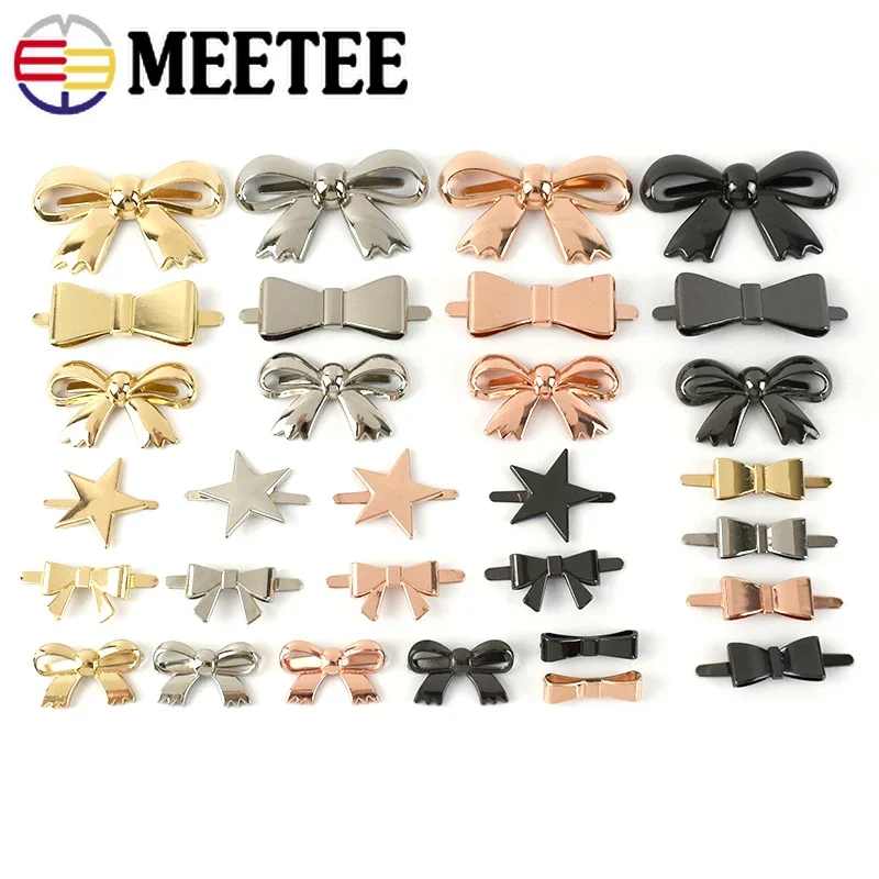 Meetee 5Pcs Metal Label Bow Decorative Buckle Handbag Clasp For Shoes Bag Clothes Leather Luggage Craft DIY Hardware Accessories