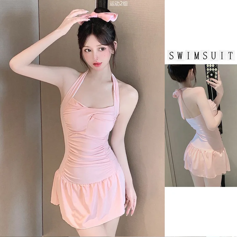 

Swimsuit women's one-piece sling solid color conservative, thin and slim, sweet girl pure desire swimsuit soaking in hot spring