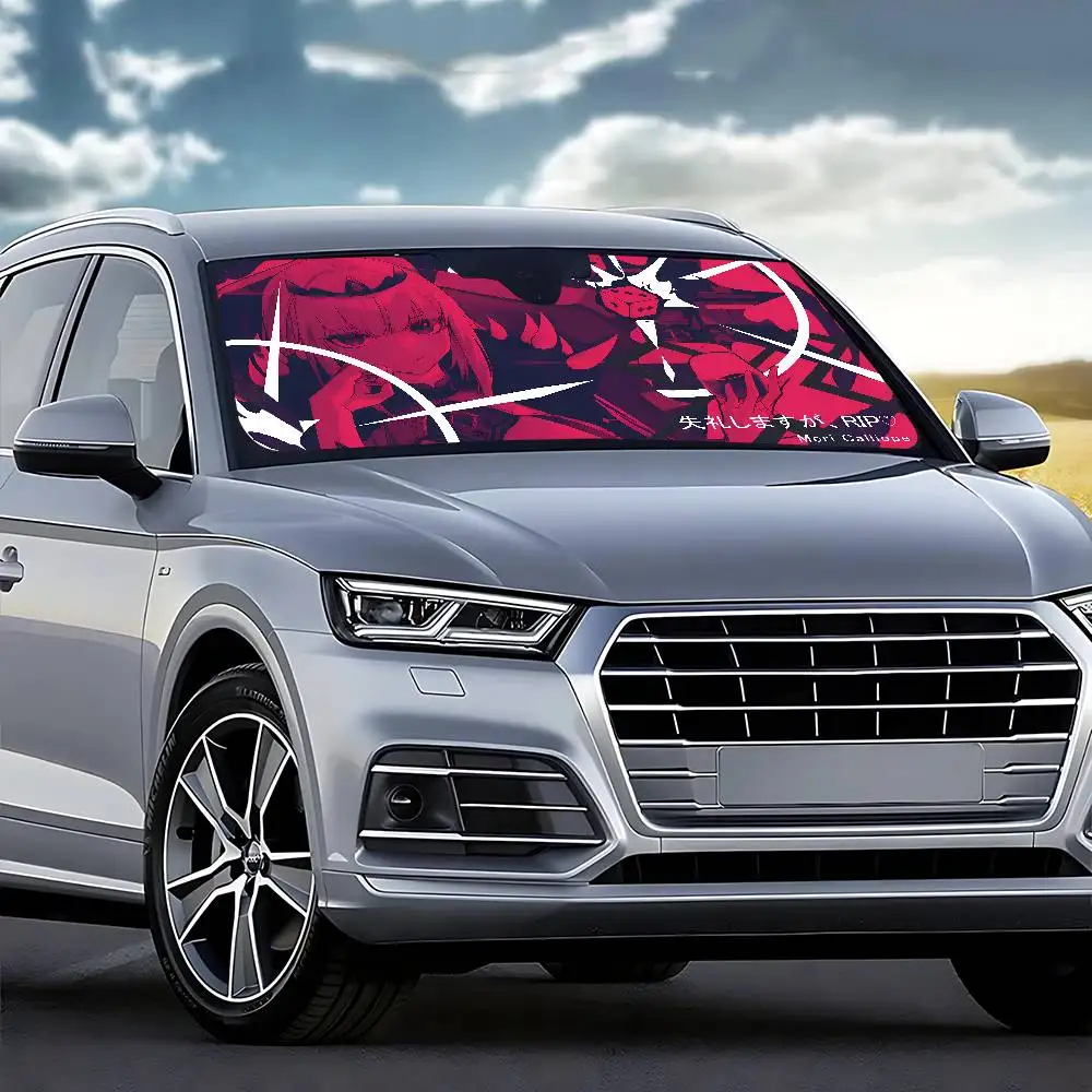 موري كاليوب Hololive سيارة ظلة الزجاج الأمامي نافذة أمامية قناع 70x130 سنتيمتر الشمس قناع الشمسية حماية منقوشة هدية الجدة سيارة #3