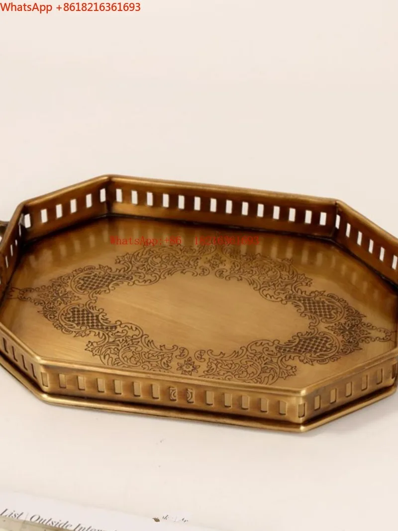 Imported American Home Decoration Retro Engraved Tray Living Room Porch Cabinet Storage Plate Desktop Fruit Plate Ornament