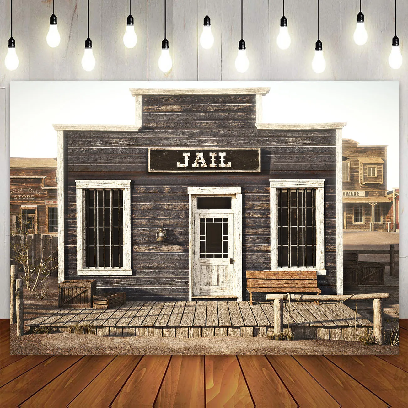 Western Town Saloon Backdrop Country Jail Bank Tavern Bar Club Vintage Wooden House Stable Cowboy Theme Party Decor Background