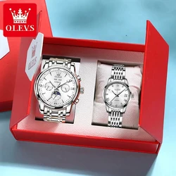 OLEVS-Reloj de pulsera mecánico clásico para hombre y mujer, cronógrafo automático de lujo con fecha, fase lunar, resistente al agua, para amantes de los negocios