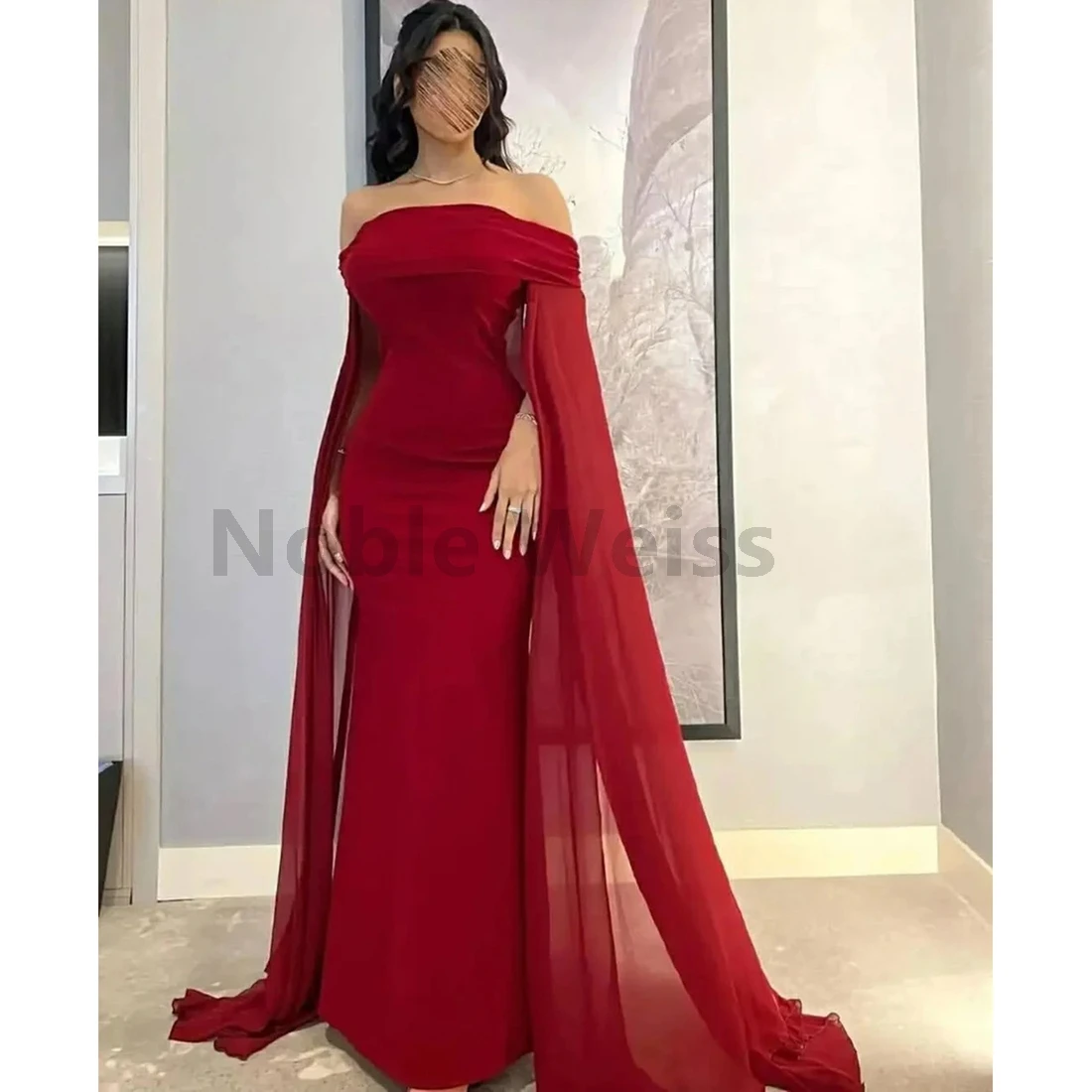 オフショルダー サテン イブニング ドレス マーメイド フロアレングス プロムドレス 特別な日のドレス カスタマイズ