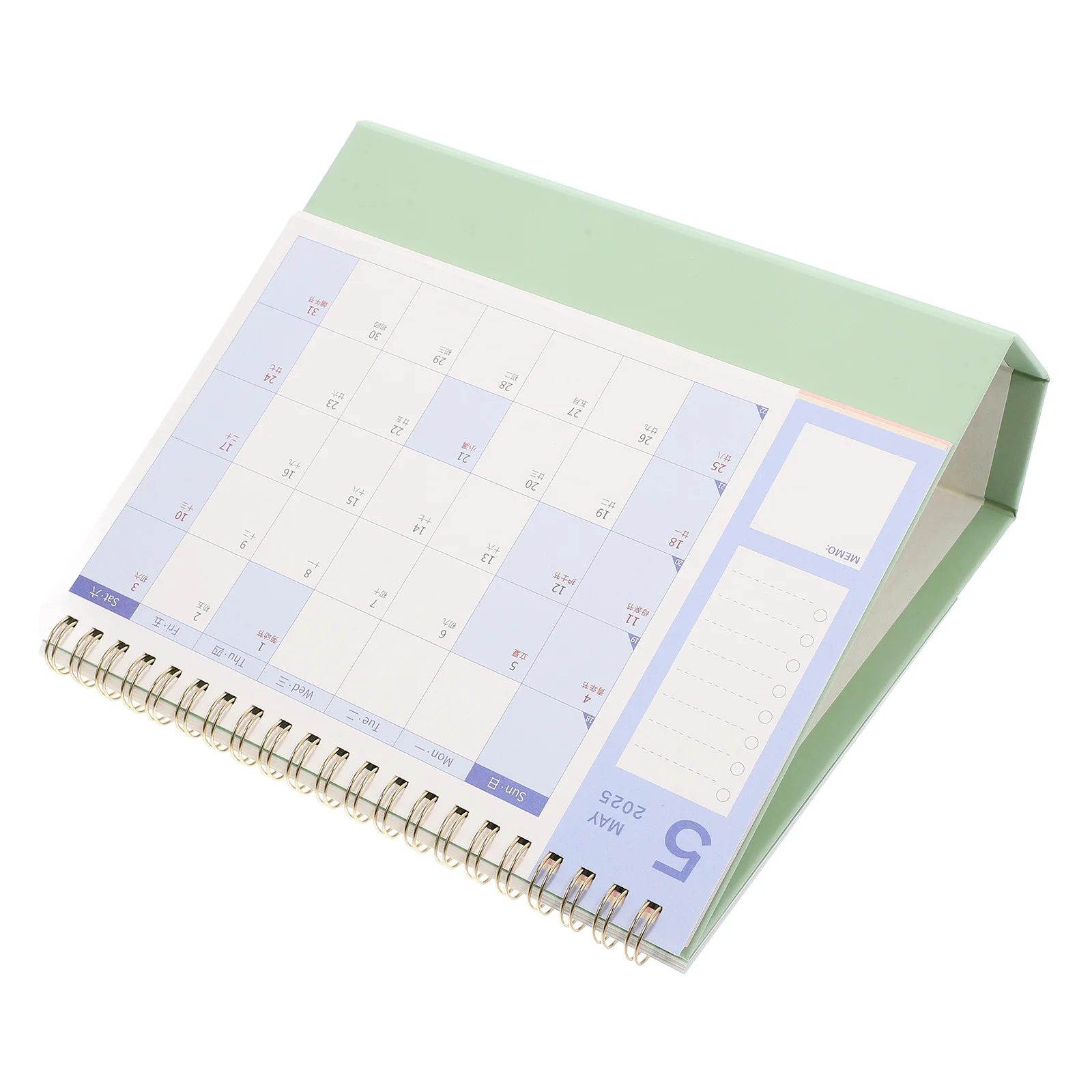 

2025 Desk Calendar Mint Green Large Writing Space Spiral Binding Standing Flip Calendars Classroom Office Use Table