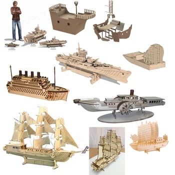 Paquete de 10 diseños vectoriales de barco para juguete de corte láser, colección de archivos de formato 2D DXF