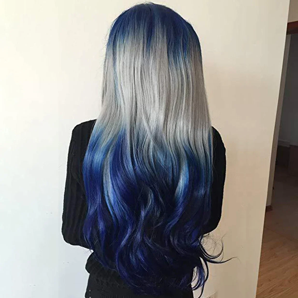 Synthetisch haar Lang Blauw Ombre Grijs Pruik Golvend Dames Kostuumpruiken Lolita Cosplaypruik Pelucas Regenboogpruik