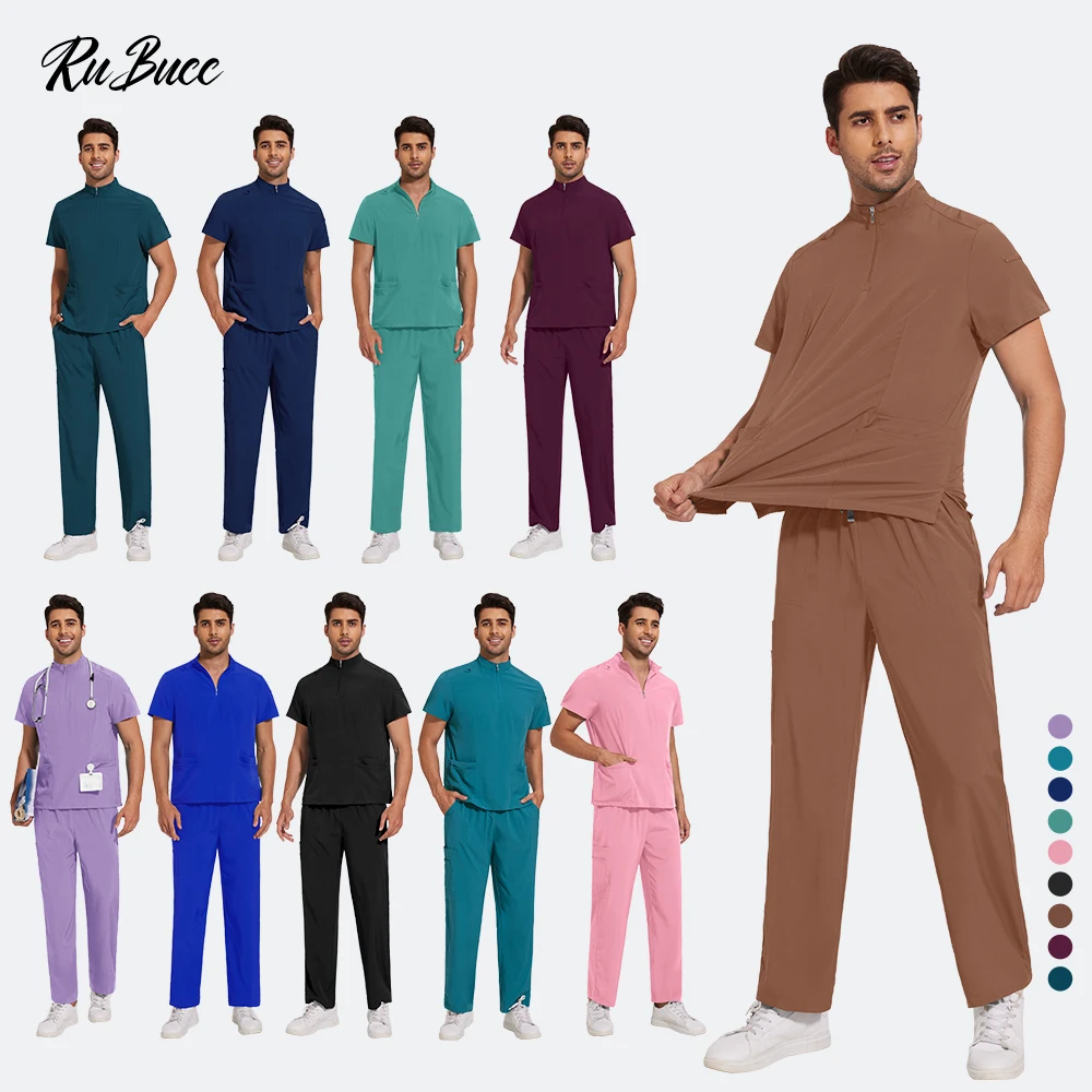 متعدد الألوان فرك موحدة الرجال قصيرة الأكمام طبيب الأسنان القمم + السراويل فرك مجموعة الحيوانات الأليفة طبيب فرك التمريض موحدة جراحة طبية عمال #1