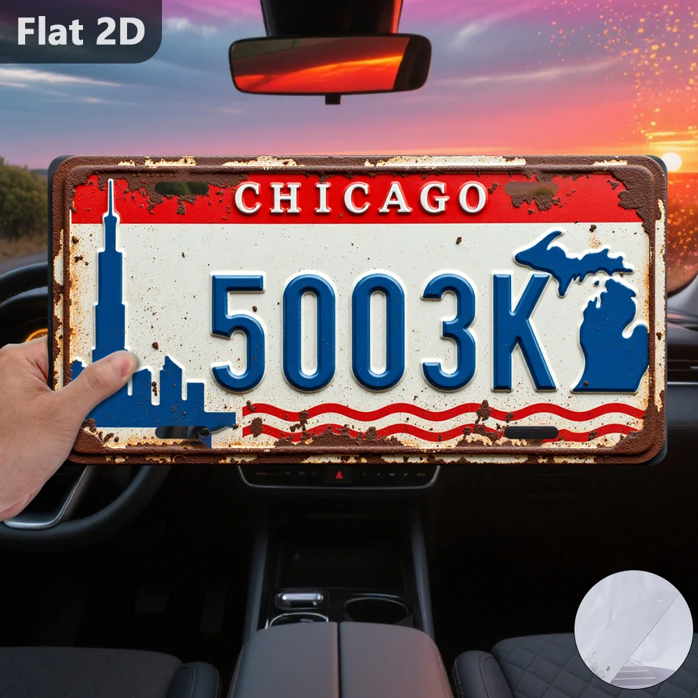 2D Flat, 1pc, Only for Decoration Decoration, Outdoor Signs & Wall Decor (30.48cm X 14.99cm), Chicago Cityscape License Plate, R