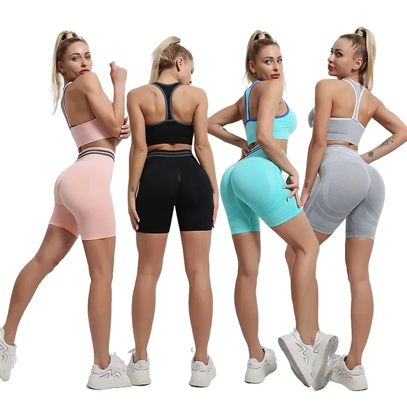 Conjuntos de Yoga sin costuras para mujer, deportes, Fitness, cintura alta, levantamiento de cadera, danza, Fitness, Sujetador deportivo, pantalones, traje, ropa de entrenamiento, conjunto de gimnasio