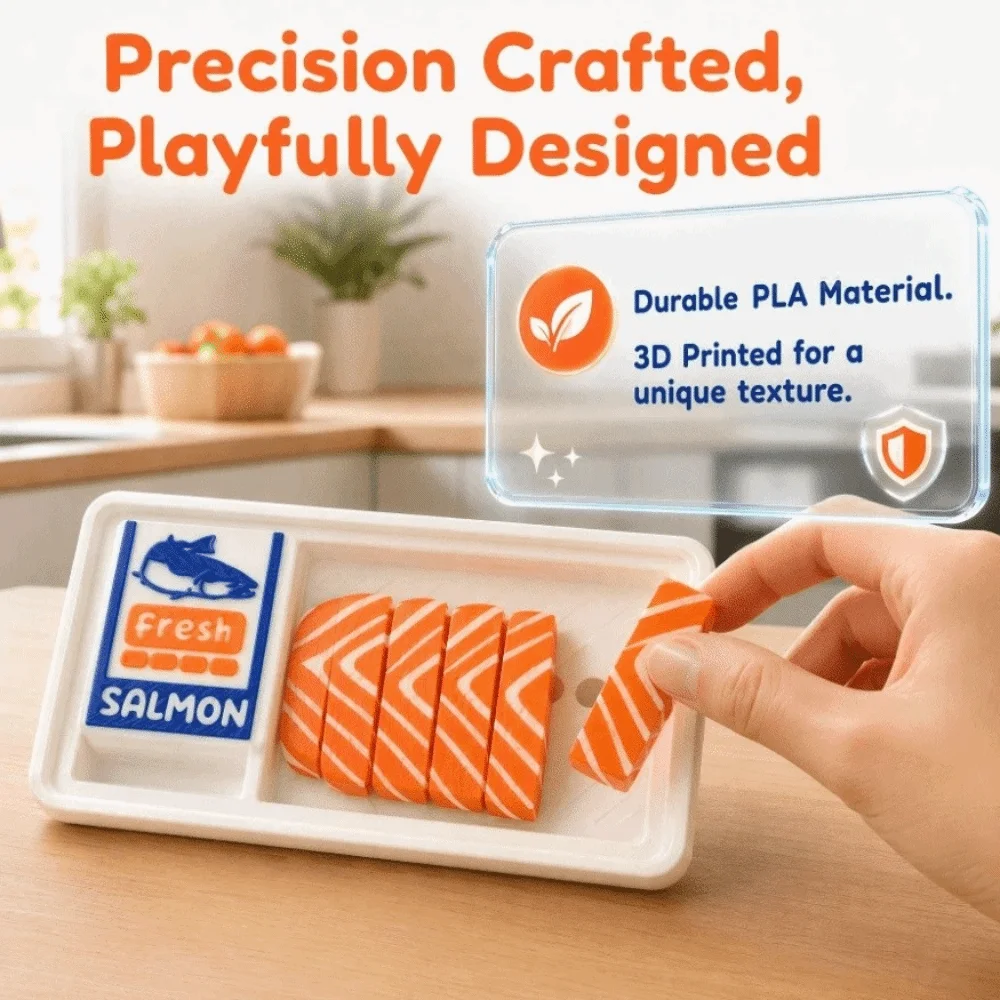 3D Printed Salmon Fridge Magnet Funny Creative Fresh Food Refrigerator Magnets Decorative Unique Salmon Slices Pendant
