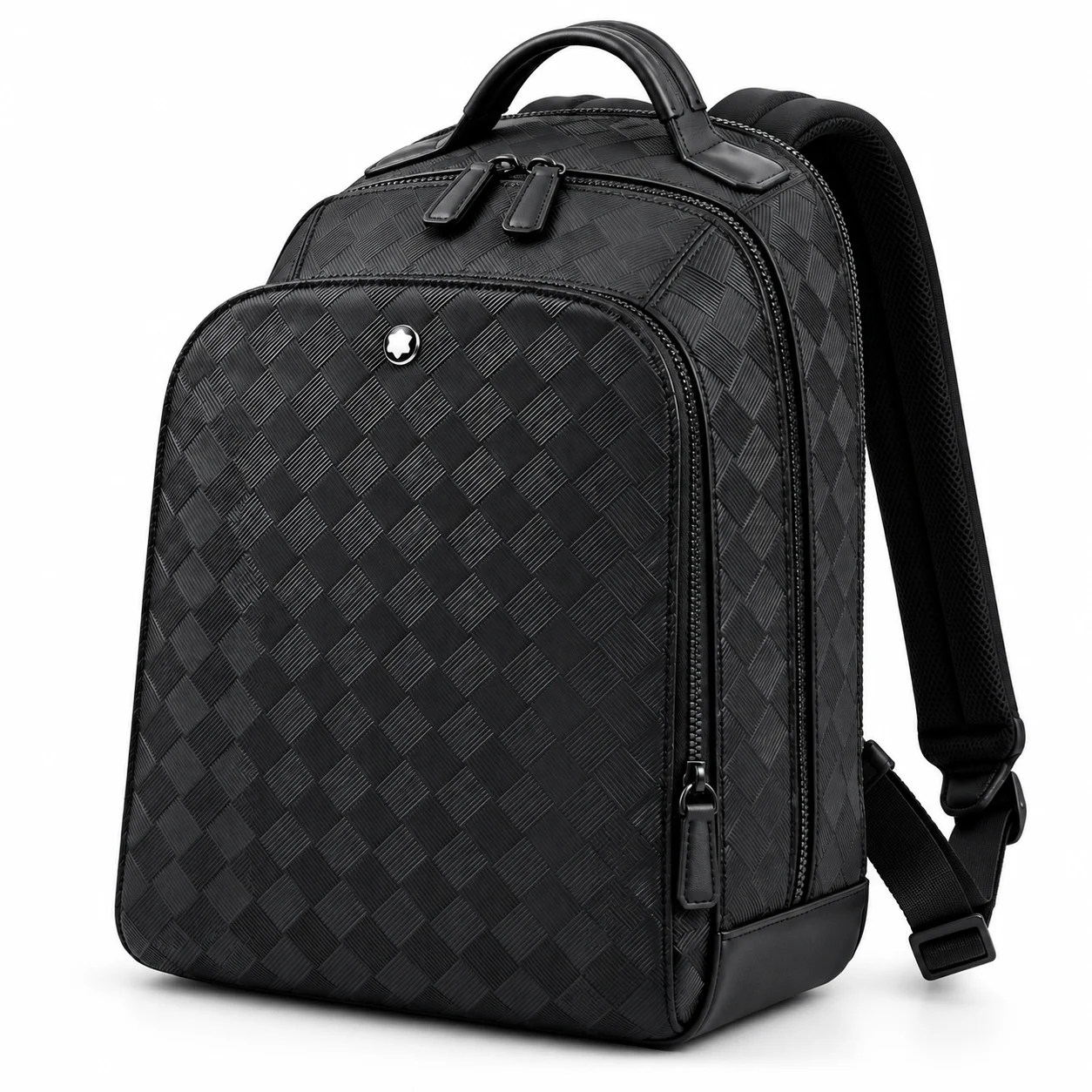 Classic Men Backpack Genuine Leather Large Capacity Black Leather Laptop Knapsack with Dual Zipper for Formal Office Daily Trips