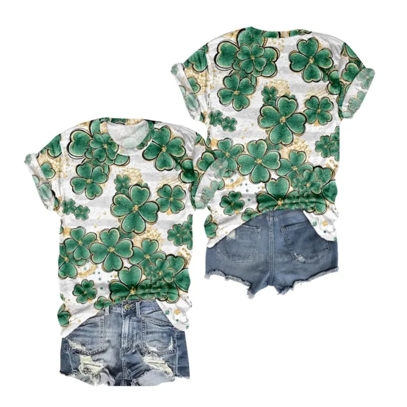 

St.Patrick'S Day Women Short O-Neck Short Sleeve Shirt daily Funny Slouchy Loose T Shirt Printed Breathable Shirt