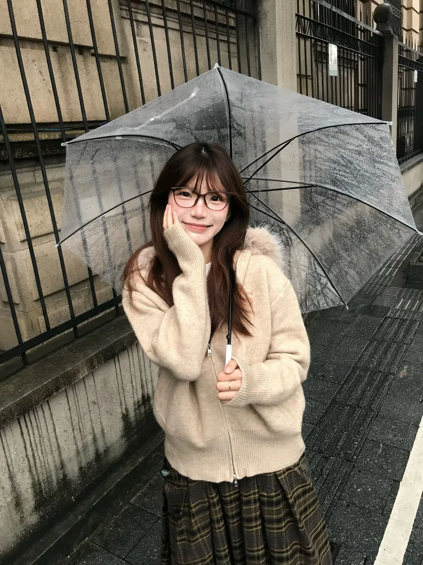 

Зимний теплый комплект из клетчатой юбки и вязаного свитера с меховым воротником и молнией, женский модный ретро-костюм из двух предметов