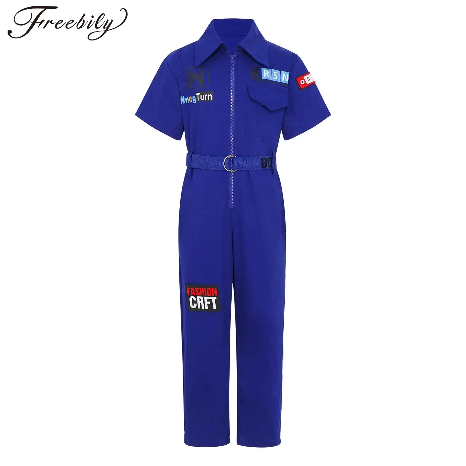 

Детский комбинезон для мальчиков и девочек в стиле хип-хоп, джазовый уличный танцевальный комбинезон с короткими рукавами, модный комбинезон на молнии с буквенным принтом и поясом, костюм на Хэллоуин