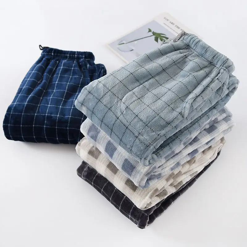 Men Pajama Pants Cotton Plaid Sleep Bottoms Long Trouser for Spring and Summer Thin Style Loose-Fitting Loose Casual Men Pants