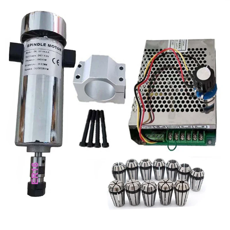 

Air cooled 0.8kw DC110V 20000RPM CNC spindleMotor Kit ER16/ chuck 800W Spindle Motor + Power Supply speed governor For Engraving