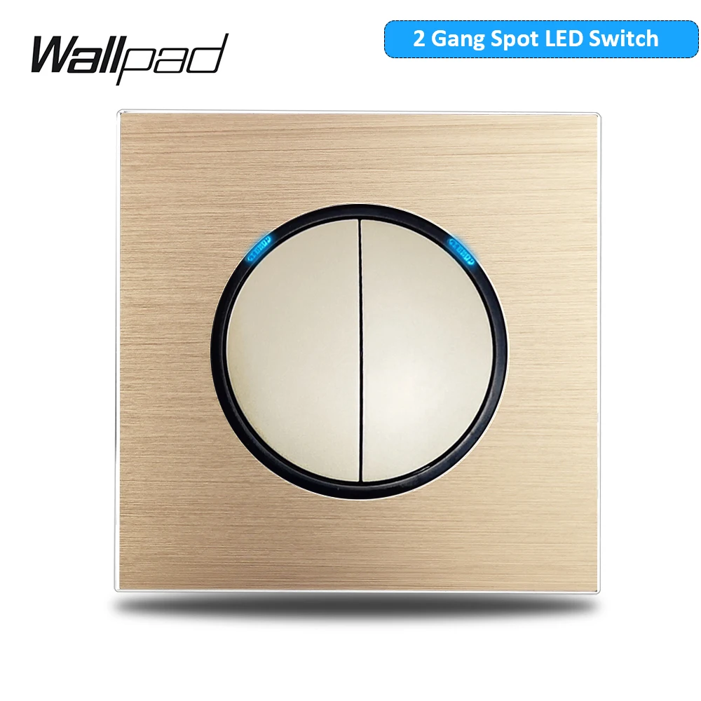 Wallpad gouden wandlichtschakelaar met ronde LED-nachtlampknop 1 2 3 4-voudig geborsteld aluminium metalen paneel, dimmer