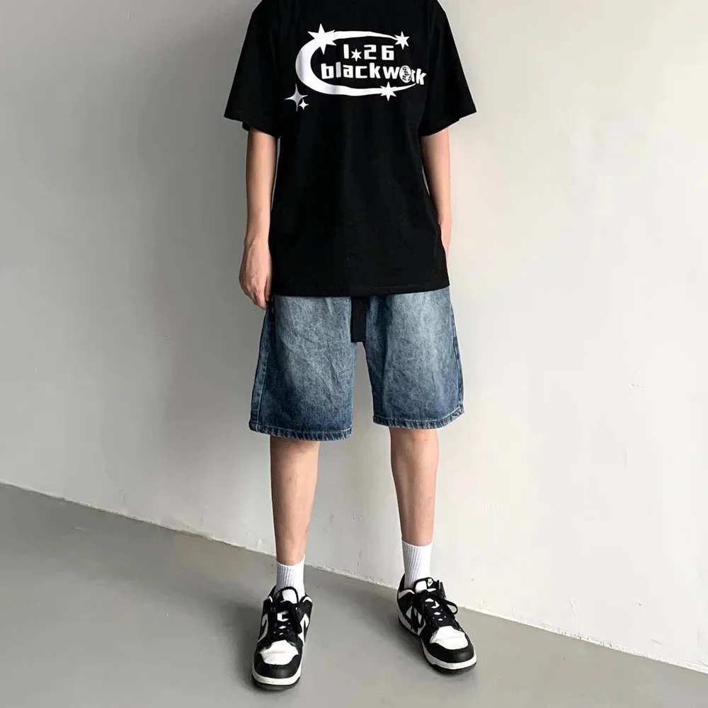 Y2k Streetwear Sport Casual Jeans mit Gürtel für Männer 2024 Frühling Sommer neue geschlechts lose Mode lose Denim 5-Punkt-Hose Unisex