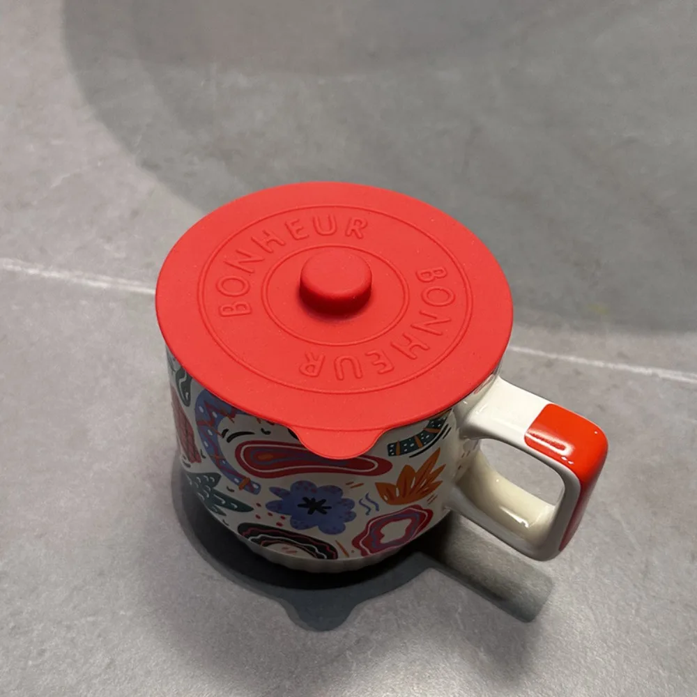 

Useful With Convex Handle Silicone Glass Cup Cover Dustproof Round Cup Lid Universal Heat-Resistant Mug Sealed Cap Kitchen