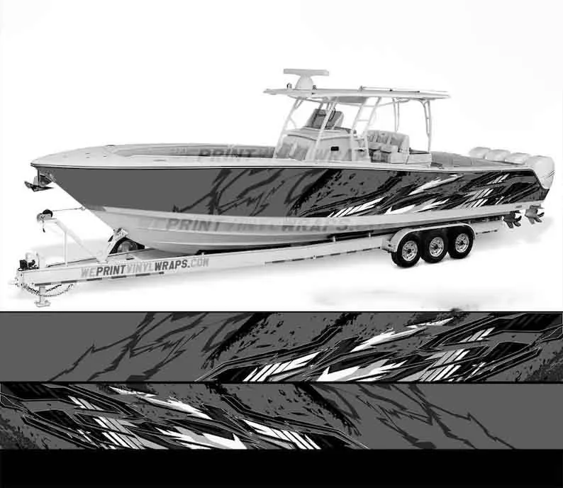 

Gray, White and Black Lines Modern Graphic Vinyl Boat Wrap Decal Bass Pontoon Sportsman Console Bowriders Watercraft etc.. Boat