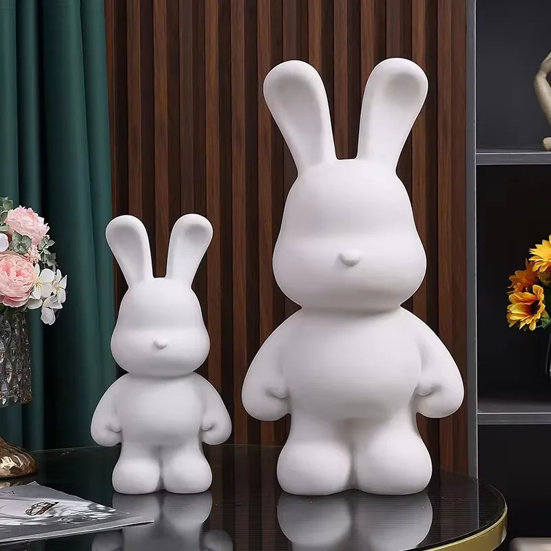 New DIY Paint Fluid Animal Bear Rabbit Lucky Dragon White Hand Painted Home Decoration Doll Toy Statue Deposit Can Handmade Gift