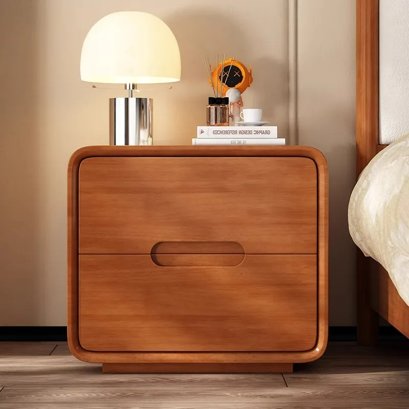 Log Wind Simple Nightstands Modern Floor-standing Wooden Chest of Drawers Small Apartment Bedside Cabinet No Installation