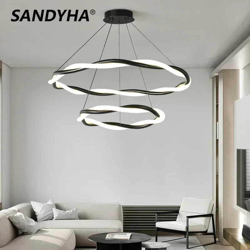 

Nordic Ceiling Chandeliers Black White Circular Ring Design Pendant Light Decor Living Room Bedroom Dining Table Hanging Lamp