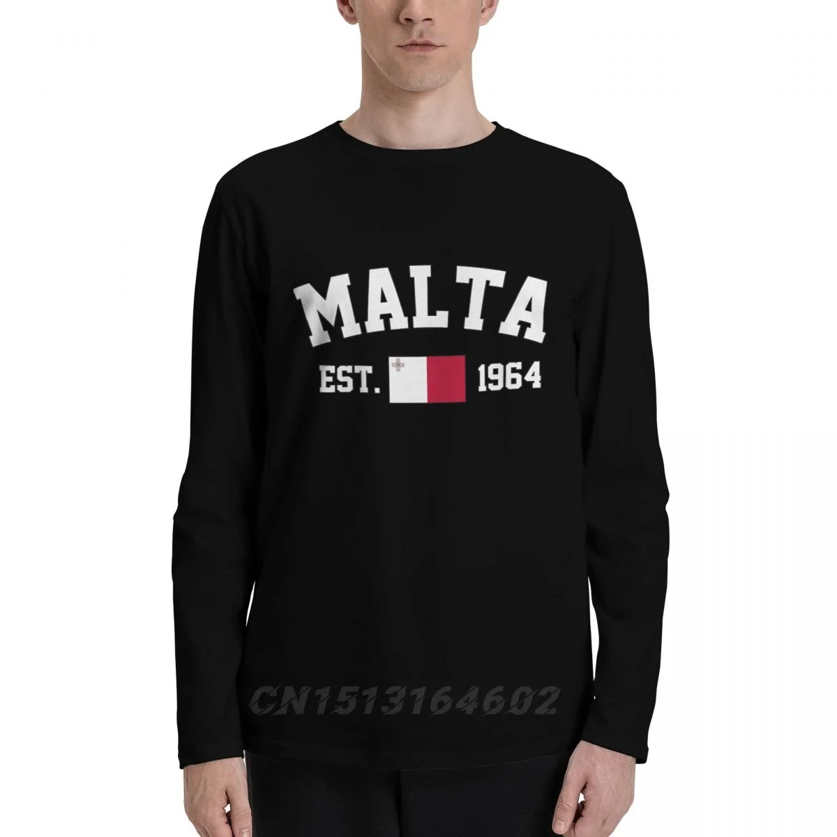 100% Cotton Malta Flag With EST. Year Long Sleeve Autumn T shirts Men Women Unisex Clothing LS T-Shirt Tops Tees