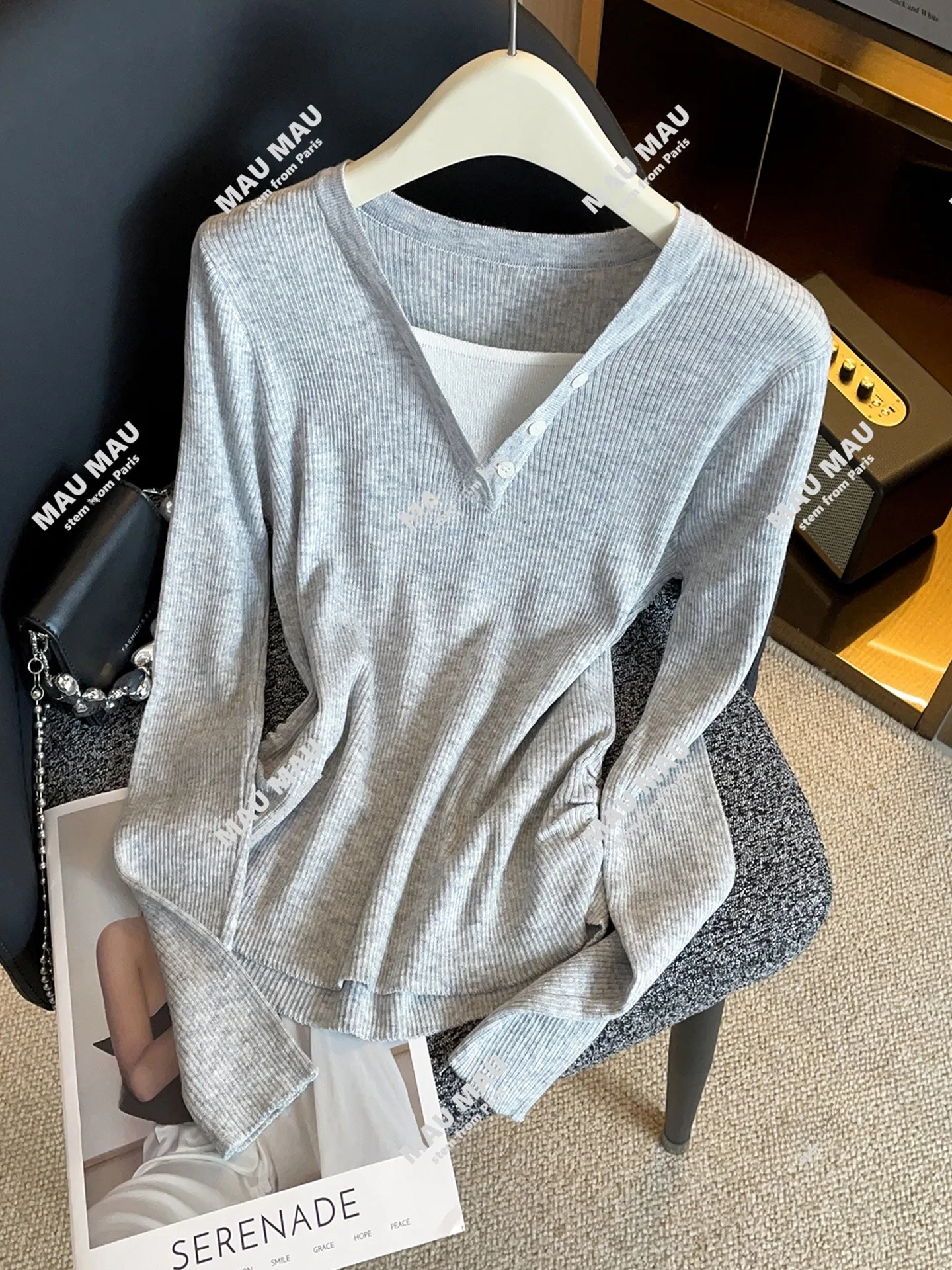 

Sweet Casual Knitted T-irt Layering Top Faionable Commute Sle Medium Softn Long Sve V-Ne Breathable Ladies' Wear