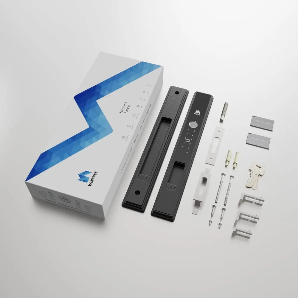Smart Lock per porte e finestre scorrevoli |   Ingresso 5 in 1: impronta digitale, password, scheda, chiave, app |   Batteria ricaricabile |   Temperatura estrema