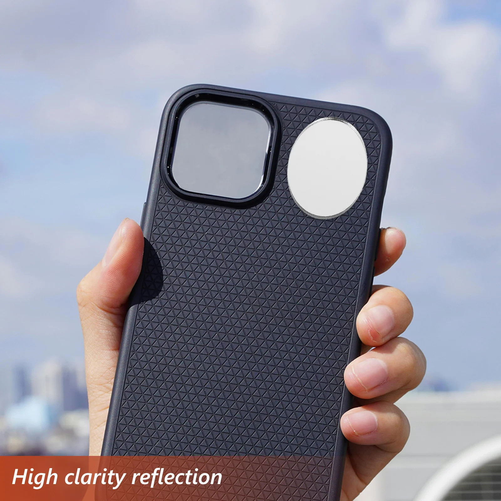 5Pcs Adhesive Acrylic Mirror Sticker Compact Phone Case Accessory for Travel Makeup Touch-Up Small Circle Design Silver