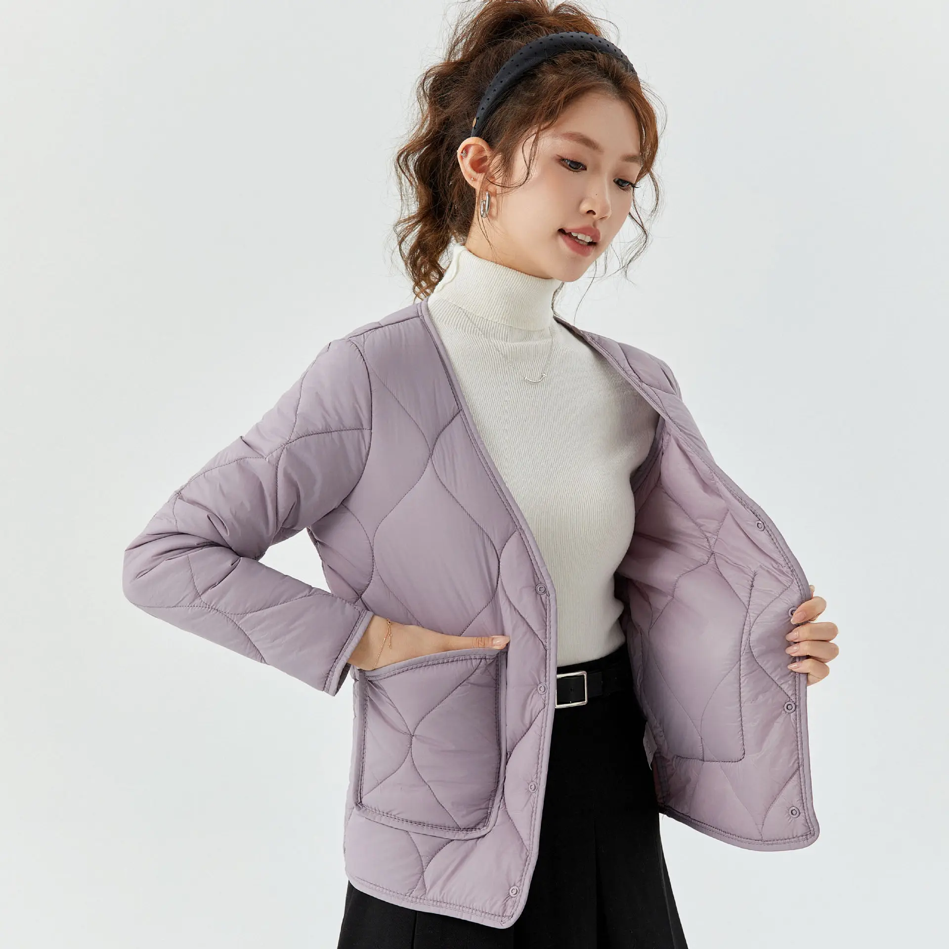 

Female Household Clothes New Fashion Women's Solid Color Casual Trendy Simple Basic Long Sleeve Breasted Quilted Coats Parkas