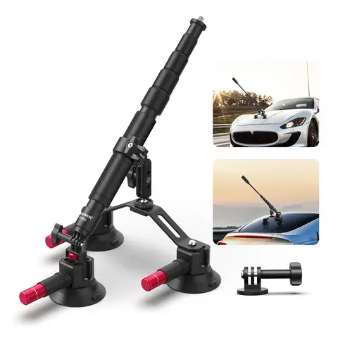 NEEWER Triple Suction Cup Car Mount Kit with Action Camera Adapter,2in1 Extension Pole Selfie Stick For GoPro Insta360 CA065