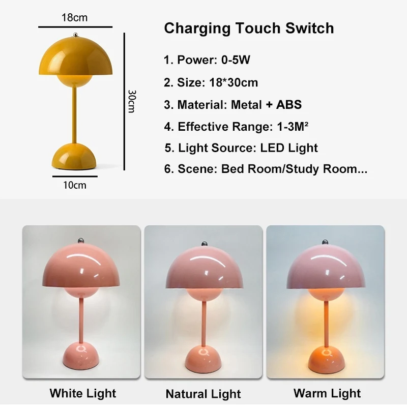 Table LED Lamp Desk Light Type-C Rechargeable Top Touch Switch Lantern Room Decoration Night Lights Alloy Material