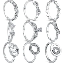 925 Sterling Silver Teardrop Halo Ring, Coração Claro Zircão, Nó Infinito, Tiara Crown, Anéis Espumantes, Belas Jóias Originais