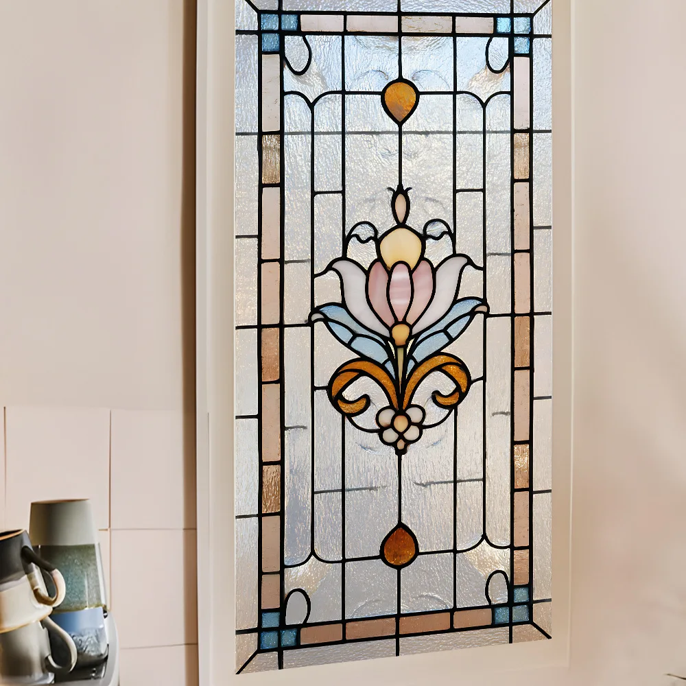 2 Stück 45x100cm getönte, undurchsichtige statisch haftende Glasfolie ohne Klebstoff, abnehmbare Fensteraufkleber, europäische Wohndekoration