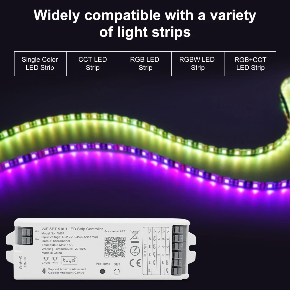 5 in 1 Controller Tuya Zigbee Wifi Smart LED Dimmer 2.4G RC Support Alexa Google Assistant for 12V 24V CCT RGB RGBCCT COB Strip