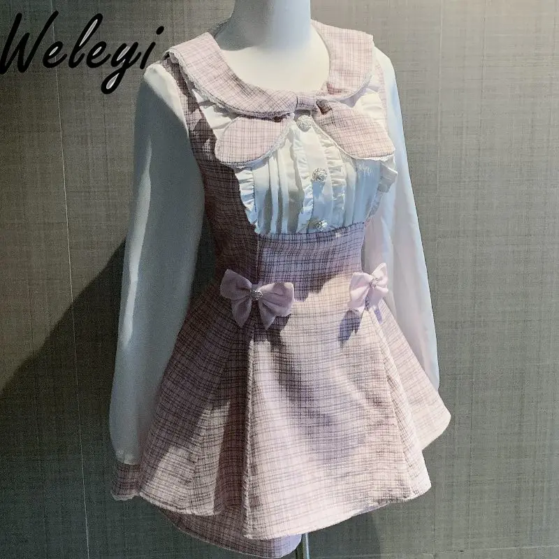 

Mass-produced Mine Series Long Sleeve Bow Dress Set Original Spring and Winter New Lolita Sweet Two Piece Sets Women's Outifits