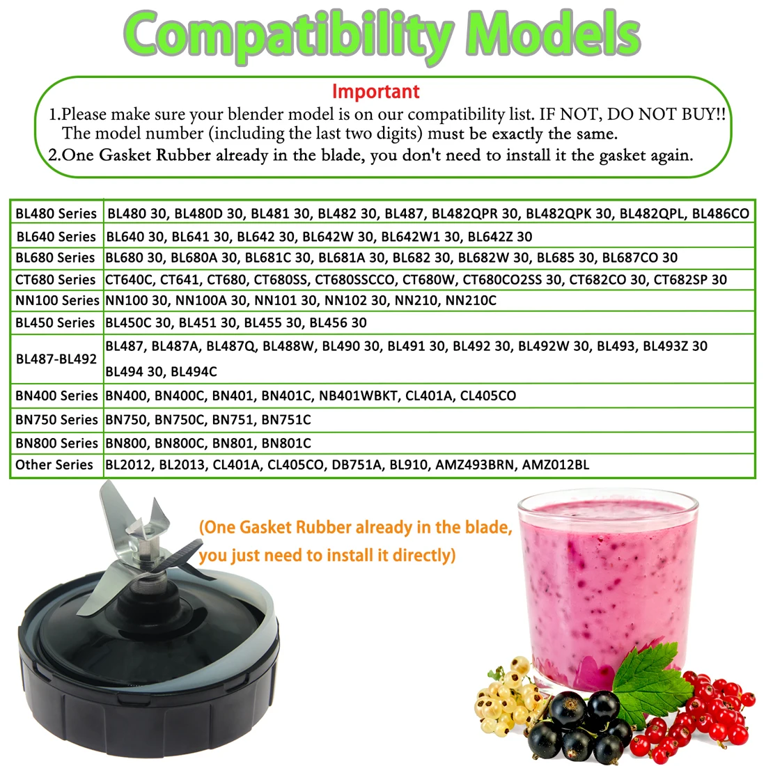 شفرة الخلاط مناسبة للنينجا، قطع غيار 7 شفرات ذكر زعانف مع حشية مطاطية، ملحقات الخلاط المتوافقة مع Nutri Ni