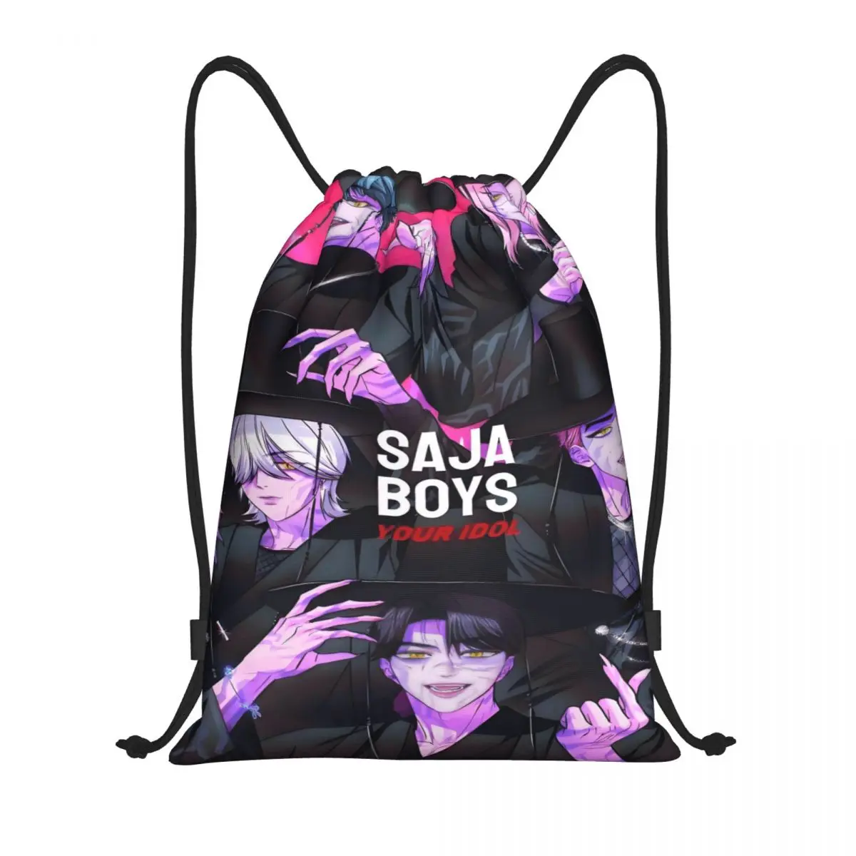 カスタム Kpop ハンターデーモンズ巾着バッグトレーニングヨガバックパック女性男性サジャボーイズスポーツジムサックパック