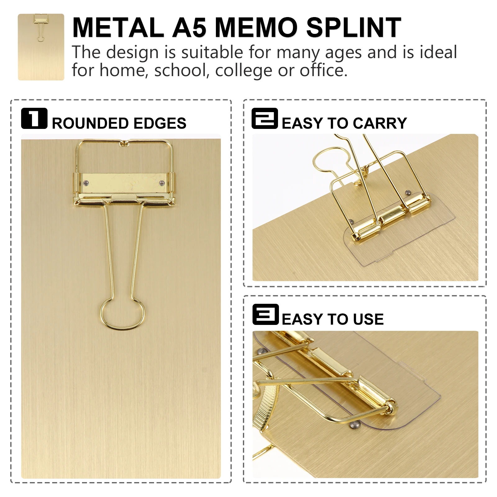 

A5 Paper Clipboard Stainless Steel Writing Pad School Office Supplies Folder Metal Binder Note Splint Storage Easy Carry