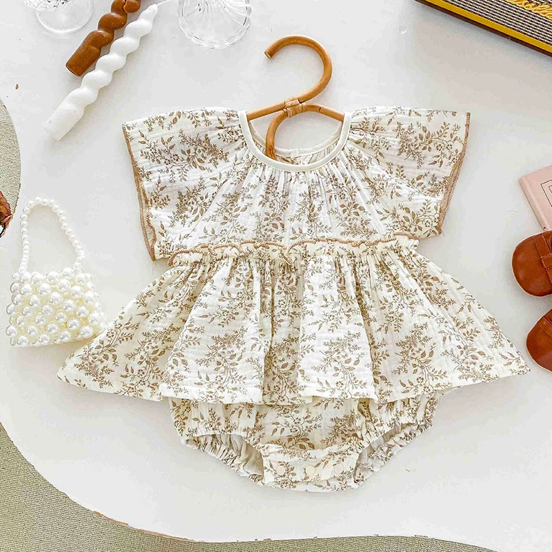 Summer Muslin Baby Romper Korean Flying Sleeve Jumpsuit New Floral Newborn Clothes Toddler Infant One-Pieces Onesies Kids Outfit